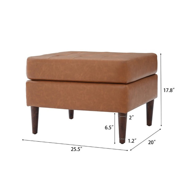 English Elm Upholstered Tufted PU Leather Ottoman with Rubberwood Legs for Living Room Decor N757P405846T