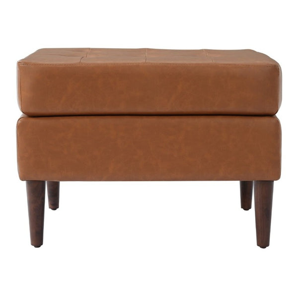 English Elm Upholstered Tufted PU Leather Ottoman with Rubberwood Legs for Living Room Decor N757P405846T