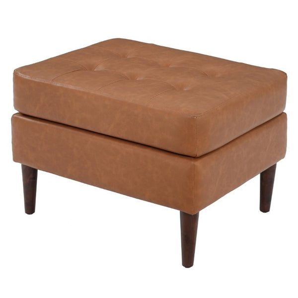 English Elm Upholstered Tufted PU Leather Ottoman with Rubberwood Legs for Living Room Decor N757P405846T
