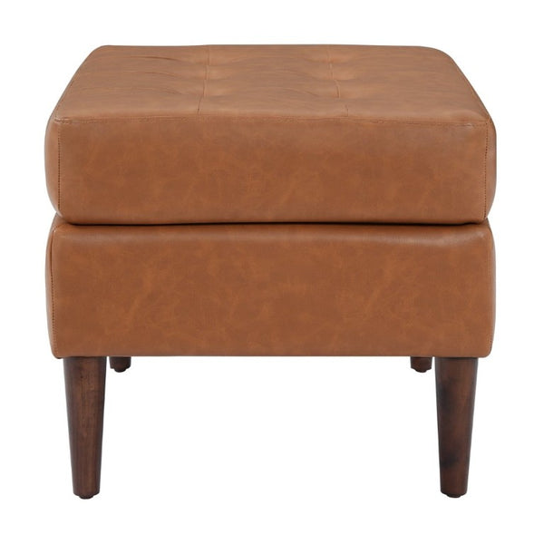English Elm Upholstered Tufted PU Leather Ottoman with Rubberwood Legs for Living Room Decor N757P405846T