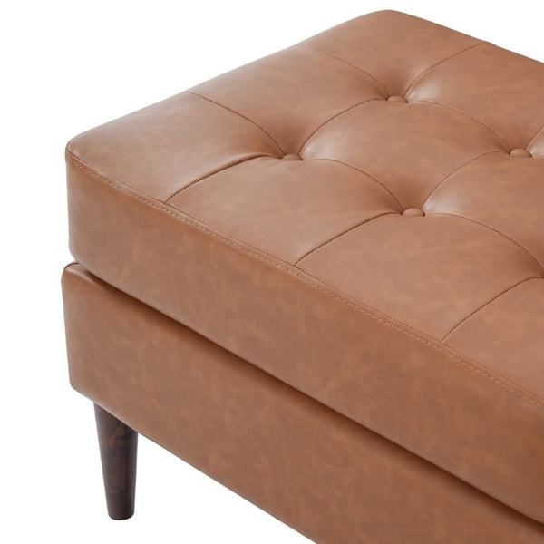 English Elm Upholstered Tufted PU Leather Ottoman with Rubberwood Legs for Living Room Decor N757P405846T