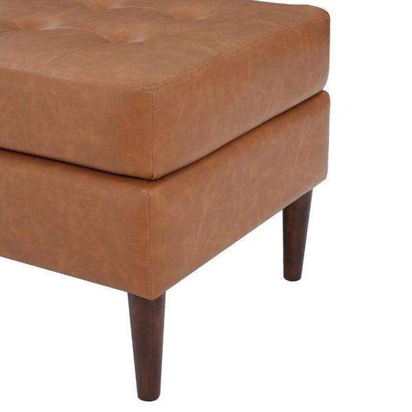 English Elm Upholstered Tufted PU Leather Ottoman with Rubberwood Legs for Living Room Decor N757P405846T