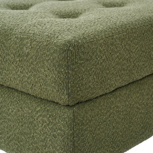 English Elm Upholstered Boucle Tufted Ottoman with Rubberwood Legs for Modern Living Rooms Olive Green N757P405846V