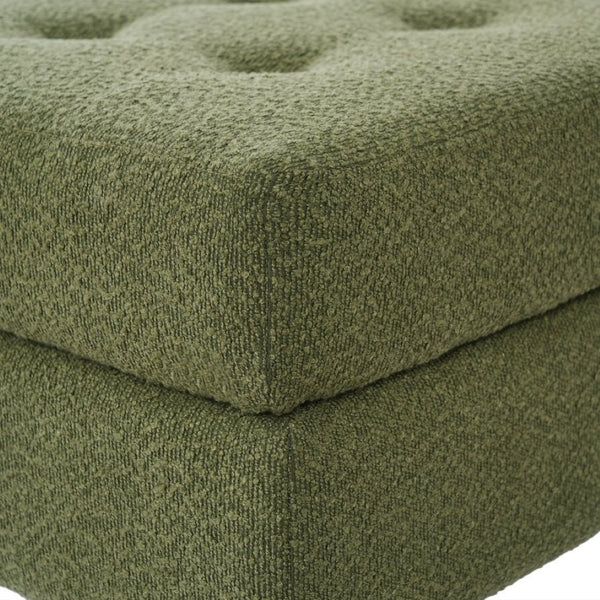 English Elm Upholstered Boucle Tufted Ottoman with Rubberwood Legs for Modern Living Rooms Olive Green N757P405846V