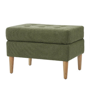 English Elm Upholstered Boucle Tufted Ottoman with Rubberwood Legs for Modern Living Rooms Olive Green N757P405846V