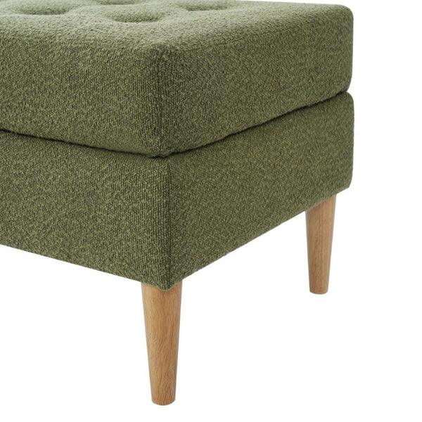 English Elm Upholstered Boucle Tufted Ottoman with Rubberwood Legs for Modern Living Rooms Olive Green N757P405846V