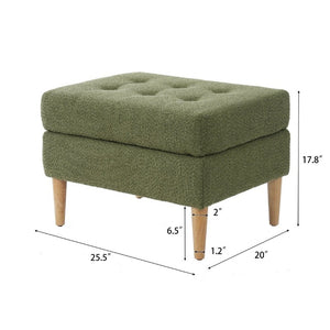 English Elm Upholstered Boucle Tufted Ottoman with Rubberwood Legs for Modern Living Rooms Olive Green N757P405846V