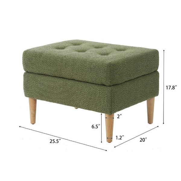 English Elm Upholstered Boucle Tufted Ottoman with Rubberwood Legs for Modern Living Rooms Olive Green N757P405846V
