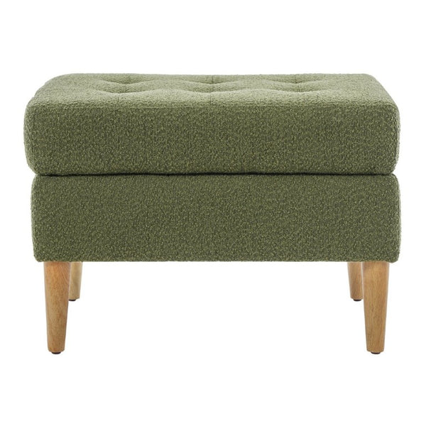 English Elm Upholstered Boucle Tufted Ottoman with Rubberwood Legs for Modern Living Rooms Olive Green N757P405846V