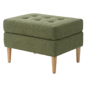 English Elm Upholstered Boucle Tufted Ottoman with Rubberwood Legs for Modern Living Rooms Olive Green N757P405846V