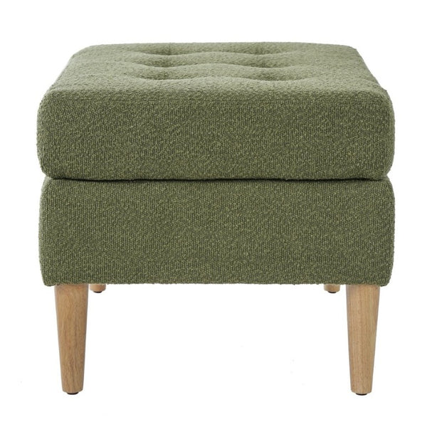 English Elm Upholstered Boucle Tufted Ottoman with Rubberwood Legs for Modern Living Rooms Olive Green N757P405846V