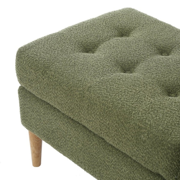 English Elm Upholstered Boucle Tufted Ottoman with Rubberwood Legs for Modern Living Rooms Olive Green N757P405846V