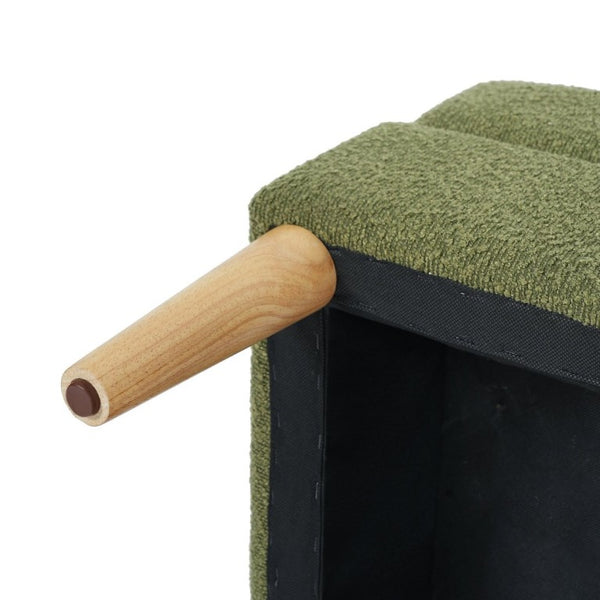English Elm Upholstered Boucle Tufted Ottoman with Rubberwood Legs for Modern Living Rooms Olive Green N757P405846V