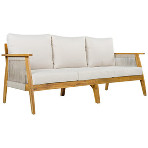 English Elm Outdoor Acacia Hardwood Sofa with Handwoven Rope Panels for Patio Lounging N757P408831B