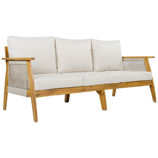 English Elm Outdoor Acacia Hardwood Sofa with Handwoven Rope Panels for Patio Lounging N757P408831B