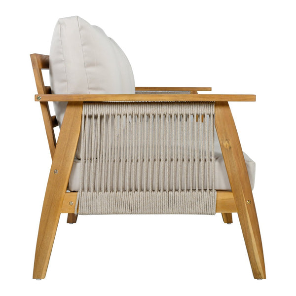 English Elm Outdoor Acacia Hardwood Sofa with Handwoven Rope Panels for Patio Lounging N757P408831B