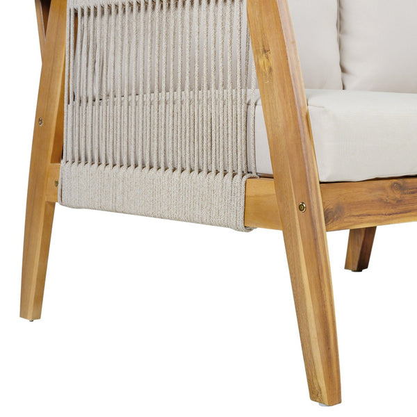English Elm Outdoor Acacia Hardwood Sofa with Handwoven Rope Panels for Patio Lounging N757P408831B