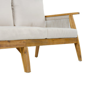English Elm Outdoor Acacia Hardwood Sofa with Handwoven Rope Panels for Patio Lounging N757P408831B