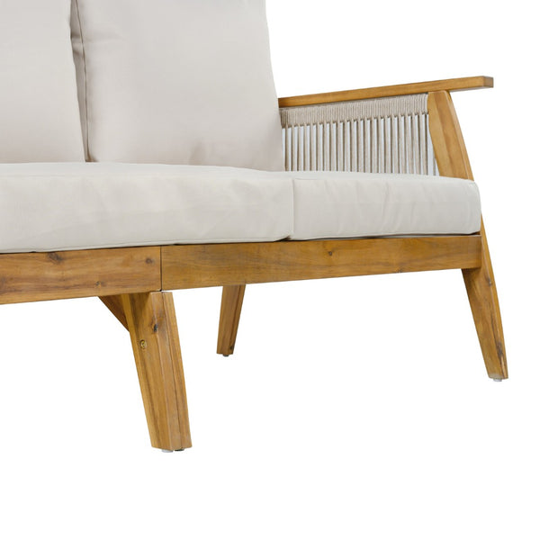 English Elm Outdoor Acacia Hardwood Sofa with Handwoven Rope Panels for Patio Lounging N757P408831B