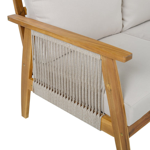 English Elm Outdoor Acacia Hardwood Sofa with Handwoven Rope Panels for Patio Lounging N757P408831B