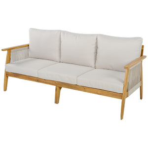 English Elm Outdoor Acacia Hardwood Sofa with Handwoven Rope Panels for Patio Lounging N757P408831B