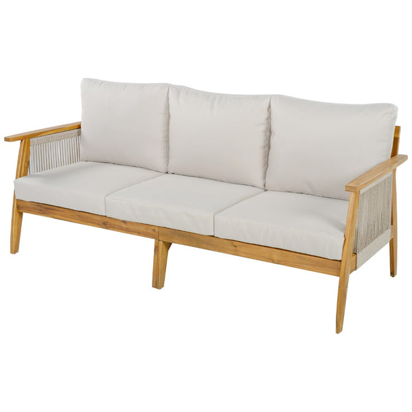 English Elm Outdoor Acacia Hardwood Sofa with Handwoven Rope Panels for Patio Lounging N757P408831B