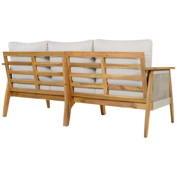 English Elm Outdoor Acacia Hardwood Sofa with Handwoven Rope Panels for Patio Lounging N757P408831B