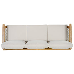 English Elm Outdoor Acacia Hardwood Sofa with Handwoven Rope Panels for Patio Lounging N757P408831B