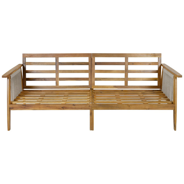 English Elm Outdoor Acacia Hardwood Sofa with Handwoven Rope Panels for Patio Lounging N757P408831B