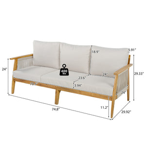 English Elm Outdoor Acacia Hardwood Sofa with Handwoven Rope Panels for Patio Lounging N757P408831B