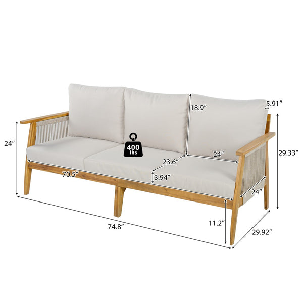English Elm Outdoor Acacia Hardwood Sofa with Handwoven Rope Panels for Patio Lounging N757P408831B