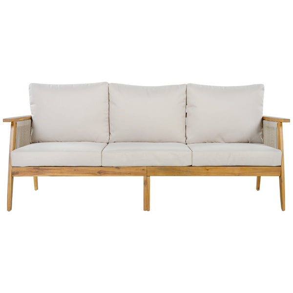 English Elm Outdoor Acacia Hardwood Sofa with Handwoven Rope Panels for Patio Lounging N757P408831B
