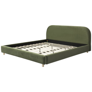 English Elm California King Velvet Upholstered Bed with Curved Thick Headboard and Rubberwood Legs N757P411871V