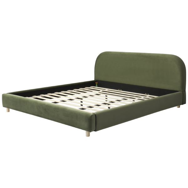 English Elm California King Velvet Upholstered Bed with Curved Thick Headboard and Rubberwood Legs N757P411871V