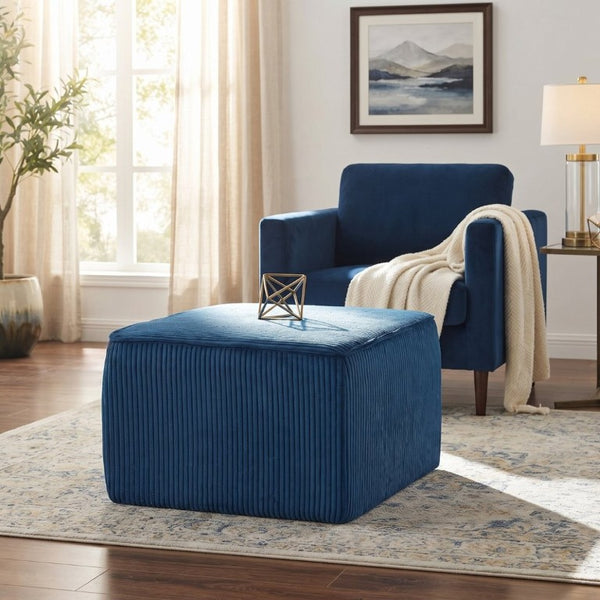 English Elm Upholstered Corduroy Square Ottoman Ribbed Texture Foam Coil Modern Living Room Blue N757P414086L