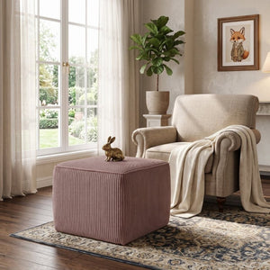 English Elm Upholstered Corduroy Square Ottoman Ribbed Texture Foam Coil Modern Living Room Pink N757P414086P