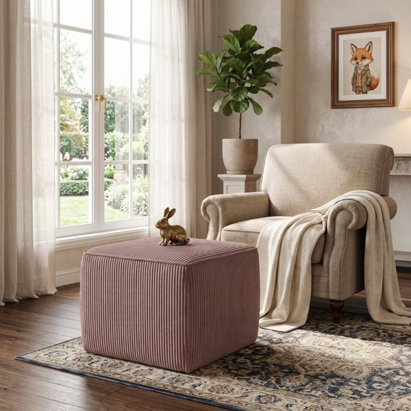 English Elm Upholstered Corduroy Square Ottoman Ribbed Texture Foam Coil Modern Living Room Pink N757P414086P