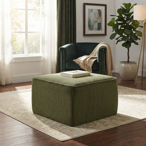 English Elm Upholstered Square Ottoman Ribbed Corduroy Foam Seat for Living Room or Den N757P414086V
