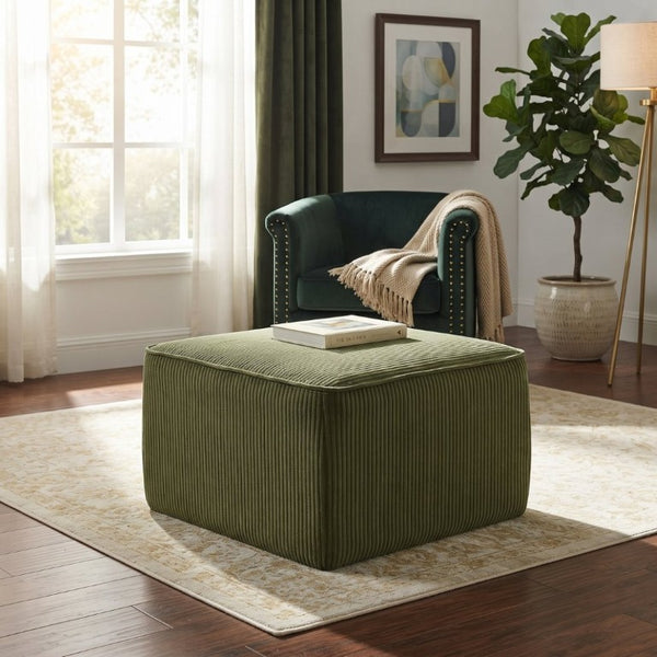 English Elm Upholstered Square Ottoman Ribbed Corduroy Foam Seat for Living Room or Den N757P414086V