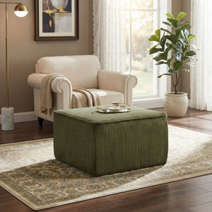 English Elm Upholstered Square Ottoman Ribbed Corduroy Foam Seat for Living Room or Den N757P414086V
