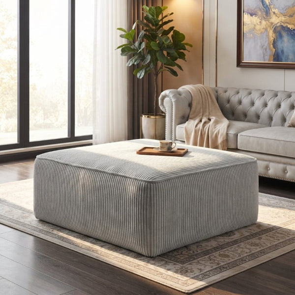 English Elm Upholstered Corduroy Square Ottoman Coil Spring Foam Seat for Modern Living Rooms N757P414087Q
