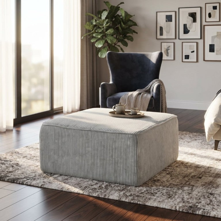 English Elm Upholstered Corduroy Square Ottoman Coil Spring Foam Seat for Modern Living Rooms N757P414087Q