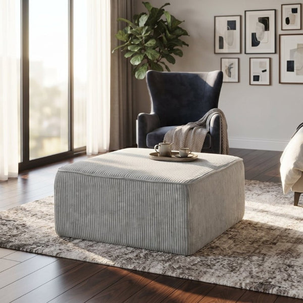 English Elm Upholstered Corduroy Square Ottoman Coil Spring Foam Seat for Modern Living Rooms N757P414087Q