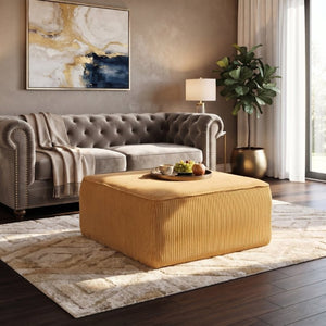 English Elm Upholstered Square Corduroy Ottoman Coil Spring Foam Seat for Living Room Accent N757P414087Y