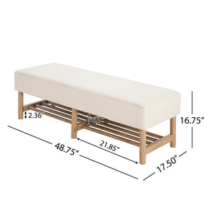 English Elm Rectangular Linen Ottoman Bench with Open Shelf Solid Wood Legs for Bedroom or Living Room N757P414089I