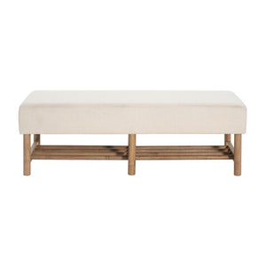 English Elm Rectangular Linen Ottoman Bench with Open Shelf Solid Wood Legs for Bedroom or Living Room N757P414089I