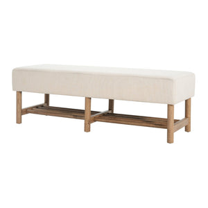 English Elm Rectangular Linen Ottoman Bench with Open Shelf Solid Wood Legs for Bedroom or Living Room N757P414089I