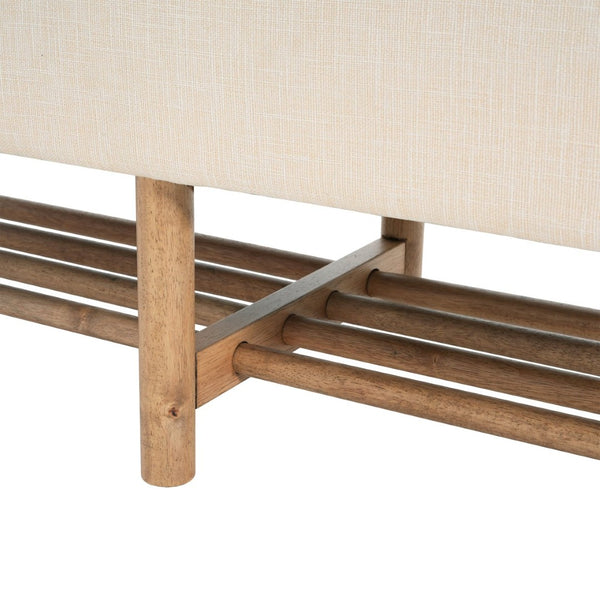English Elm Rectangular Linen Ottoman Bench with Open Shelf Solid Wood Legs for Bedroom or Living Room N757P414089I