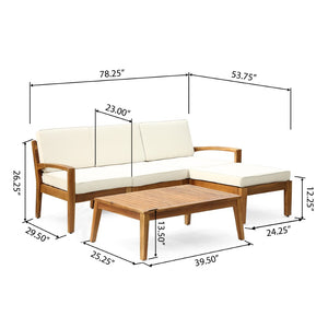 English Elm Outdoor Acacia Wood L Shaped Sectional Patio Set with Ottoman and Coffee Table N757P415475B