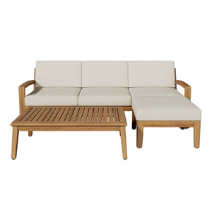 English Elm Outdoor Acacia Wood L Shaped Sectional Patio Set with Ottoman and Coffee Table N757P415475B